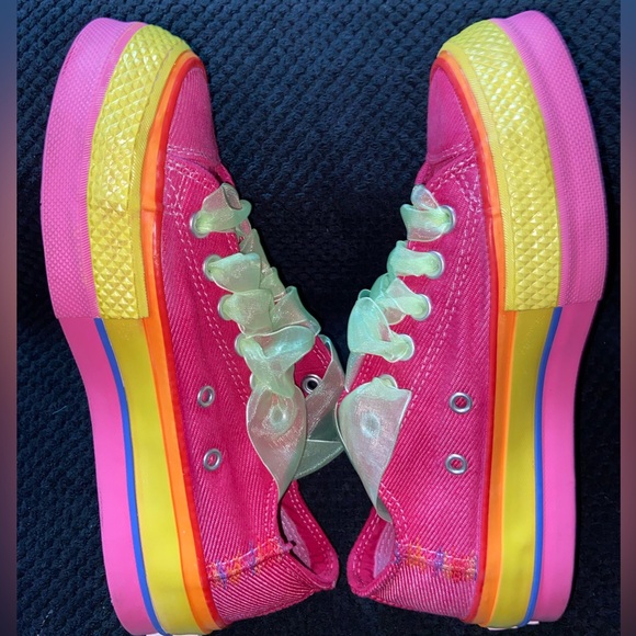 Custom Fuchsia Converse All Star Sneakers with Rainbow Platform - Picture 2 of 11